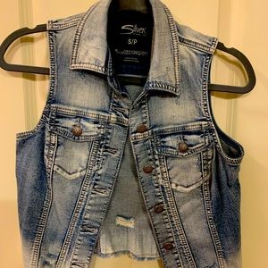 Silver Jeans Co. Vest Distressed Jean Jacket Vest Size Small